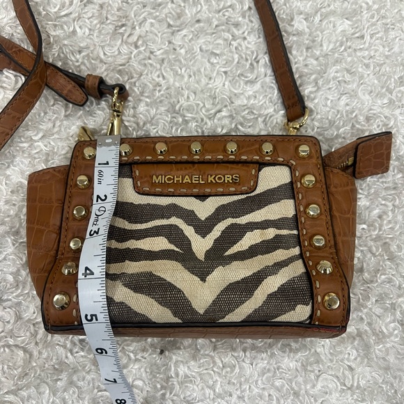 Michael Kors Zebra Print Canvas Croc Leather Studded Selma Crossbody Bag - Picture 10 of 14